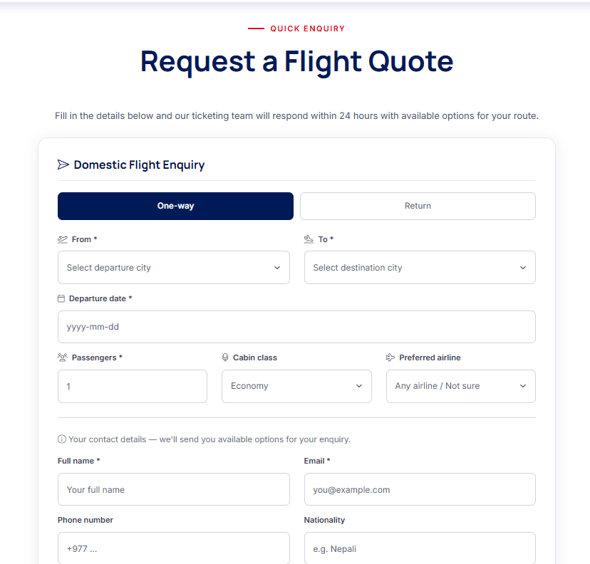 Dream International Flight Ticketing lead form