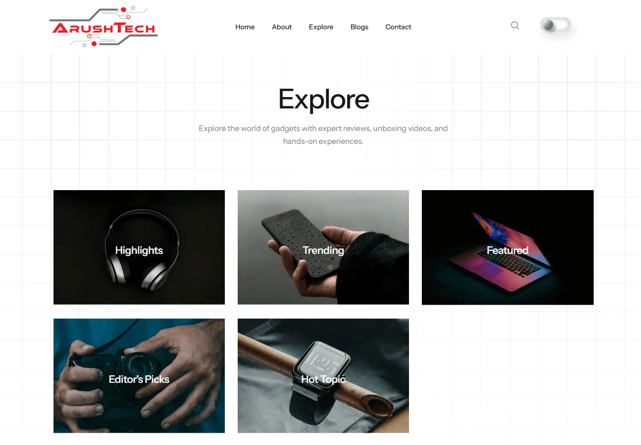 Arushtech explore page light